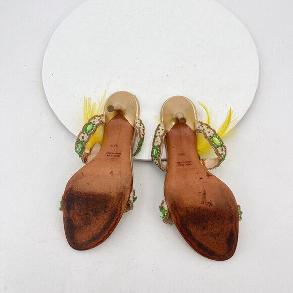 Rene Caovilla Women Size EU 35.5 US 5.5 Yellow Multicolor Rhinestone Heel Sandal - Picture 8 of 13